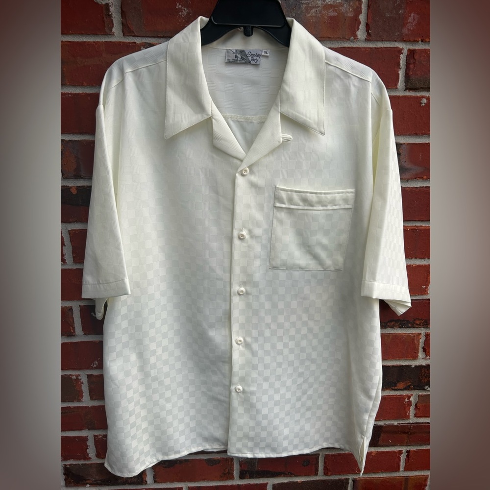 Vintage Smokey Joe’s Men’s Short Sleeve Button Down Ivory Checkered XL Shirt